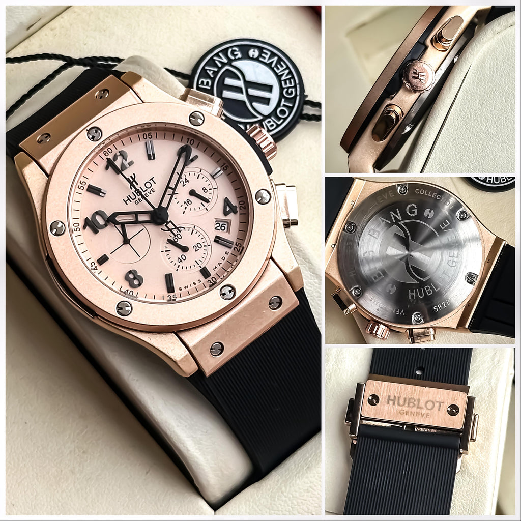 HUBLOT Big Bang in Rosegold with black fibre strap luxury wrist watch