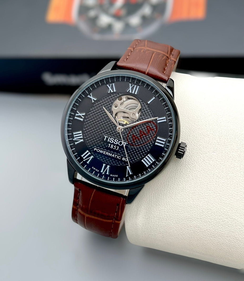 Tissot - Gentleman Powermatic 80 ( Black Dial with Brown Leather Belt).
