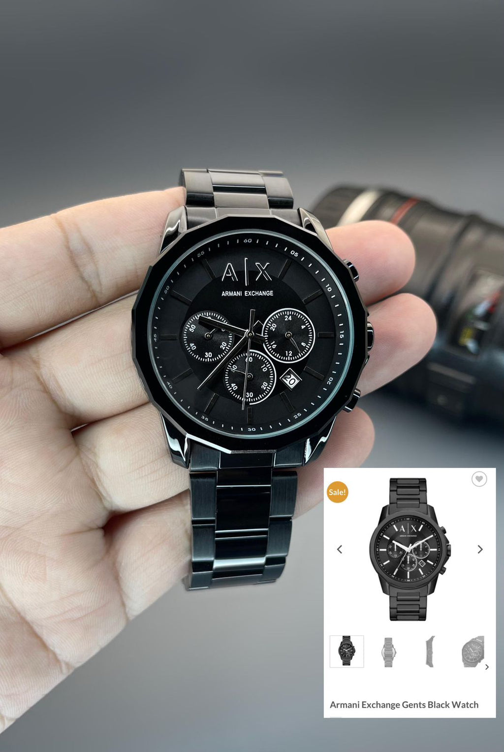 AX Armani Exchange AX1721 - bold black stainless steel case and bracelet