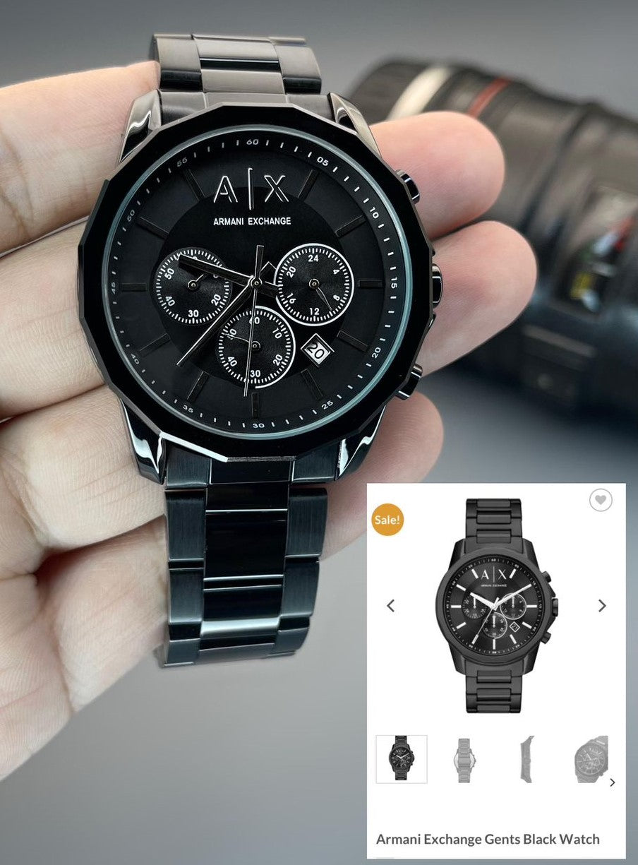 AX Armani Exchange AX1721 - bold black stainless steel case and bracelet