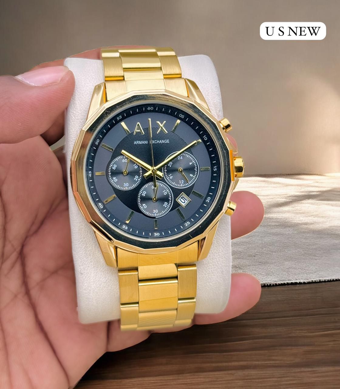 AX Armani Exchange AX1721 - bold gold-tone stainless steel case and bracelet